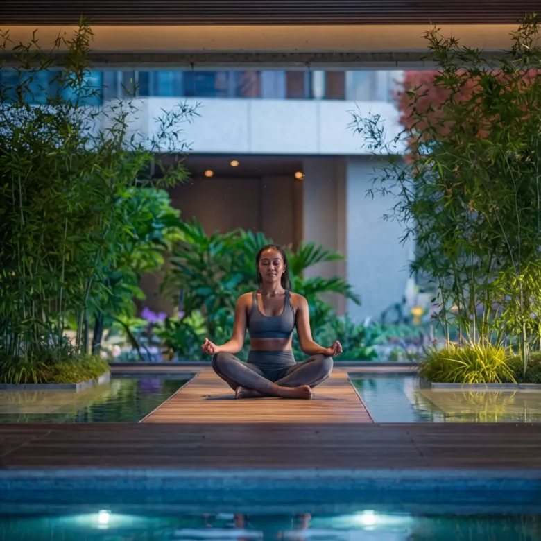Seasons Riverside yoga deck and wellness amenity
