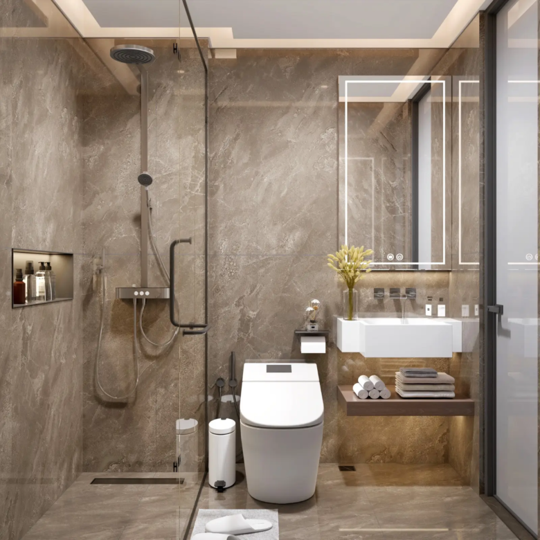 Luxury modern bathroom at Serene Boutique Residency Kilimani with marble finishes, walk-in shower and premium fittings