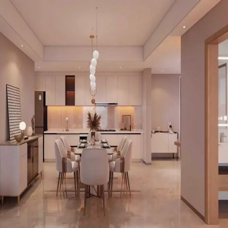 Dining area adjoining the fitted kitchen at Ubora Living apartments