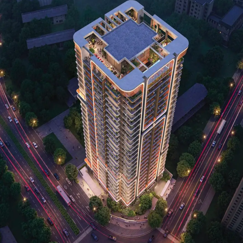 Aerial night view of Ubora Living apartments in Westlands Nairobi