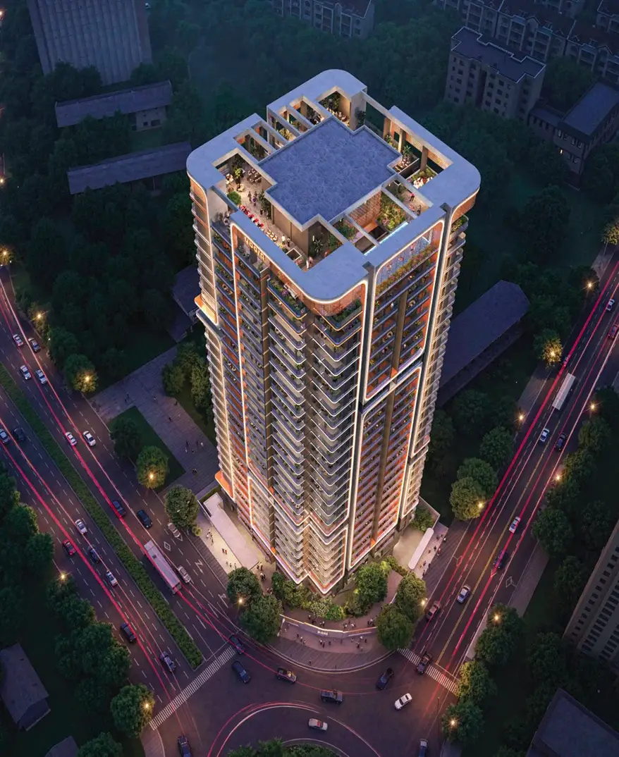 Aerial night view of Ubora Living apartments in Westlands Nairobi