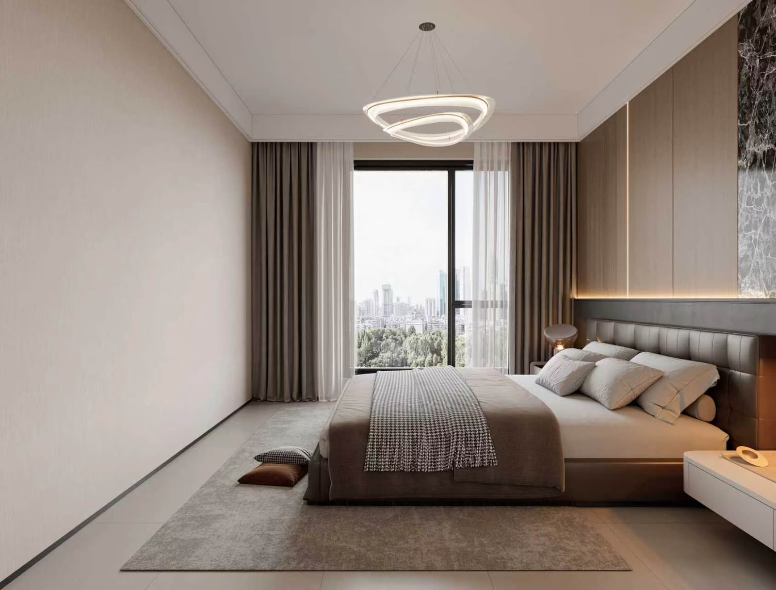 Modern master bedroom with city views at Bahari Central Kilimani