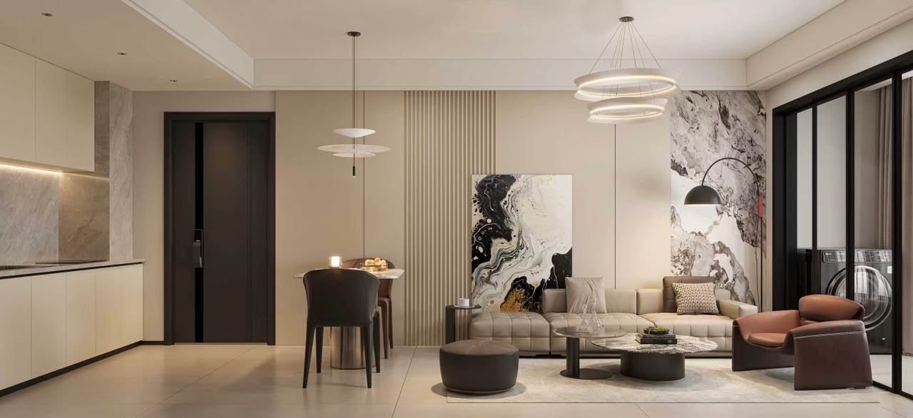 Modern apartment living and dining area at