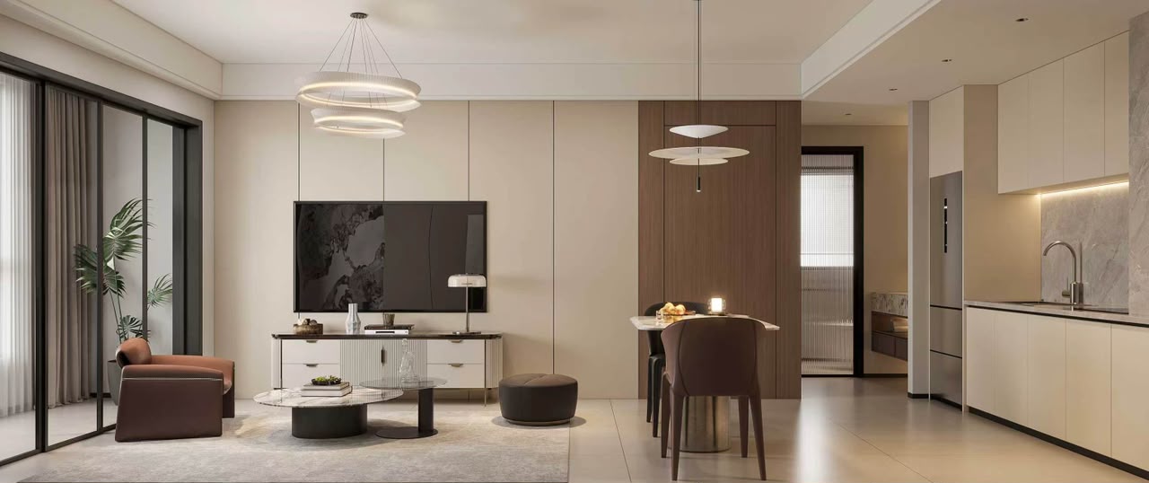 Open-plan living room and kitchen at Bahari Central Kilimani