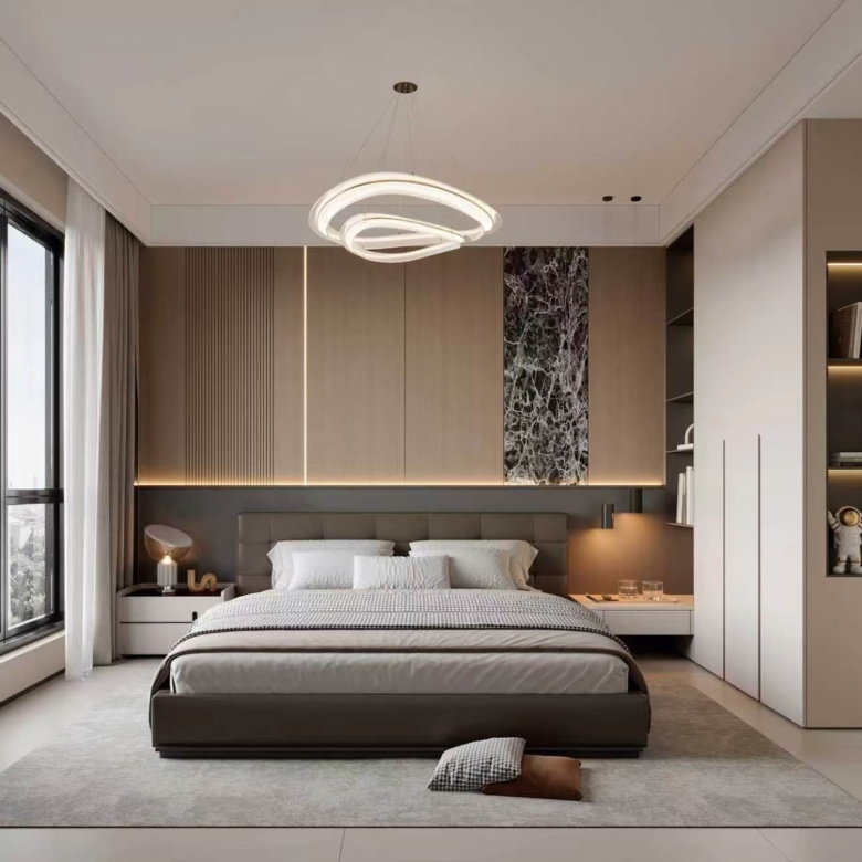 Contemporary bedroom with built-in storage at Bahari Central Kilimani
