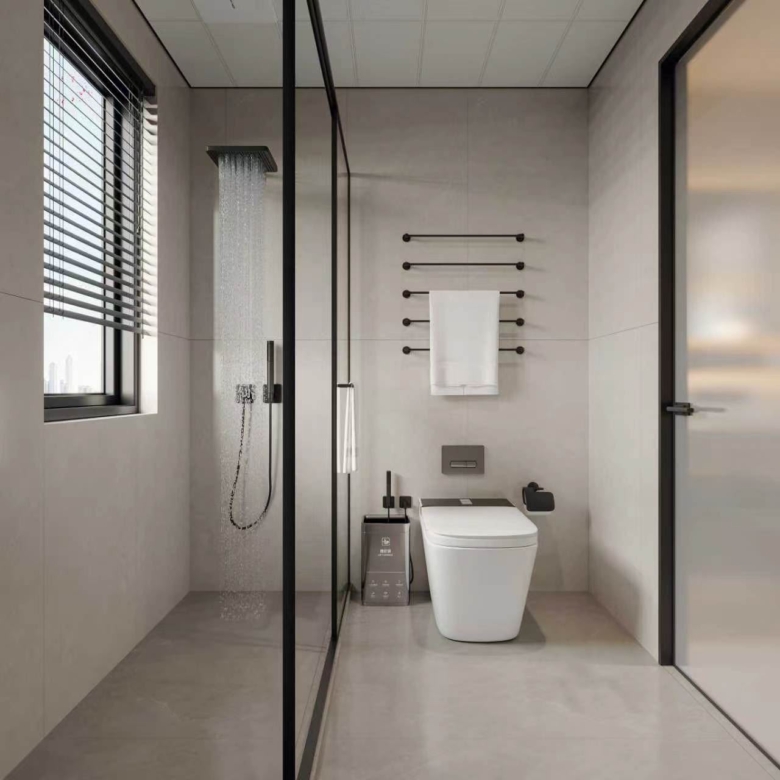 Modern bathroom with glass shower enclosure at Bahari Central Kilimani