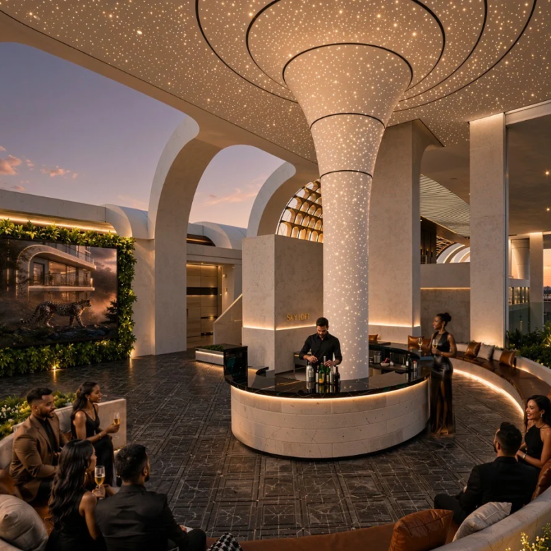 Luxury rooftop lounge and outdoor seating at Himalaya Halo Westlands