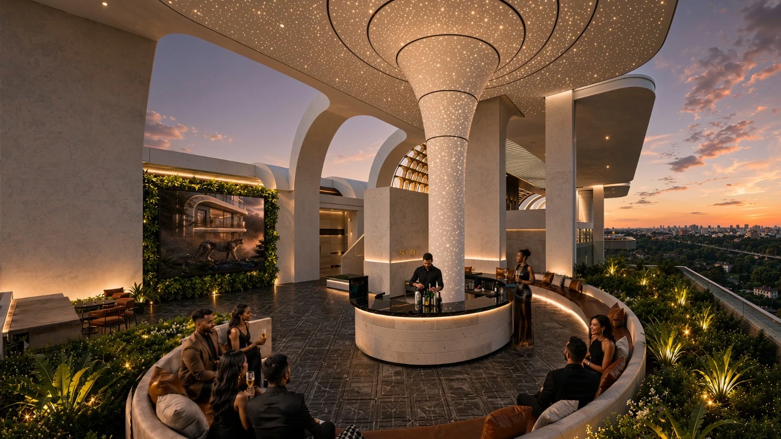 Luxury rooftop lounge and outdoor seating at Himalaya Halo Westlands