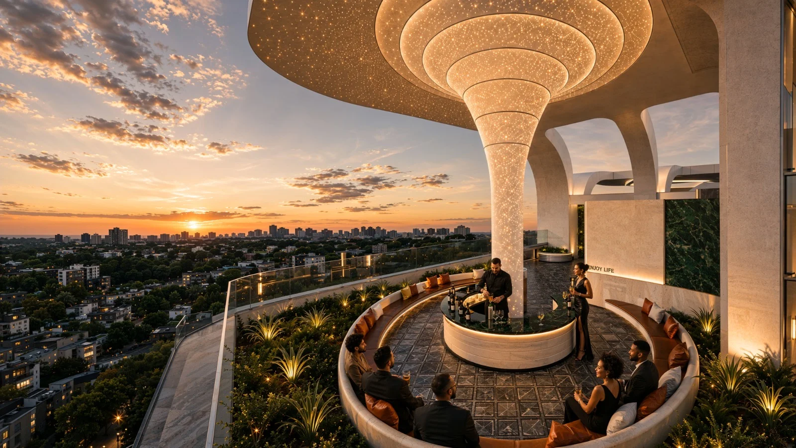 Rooftop lounge with sunset views at Himalaya Halo Westlands