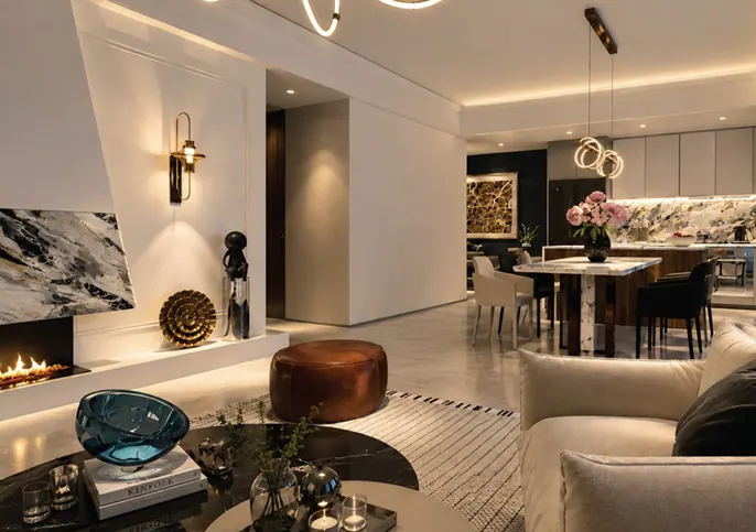 Open-plan living and dining room at Himalaya Halo Westlands