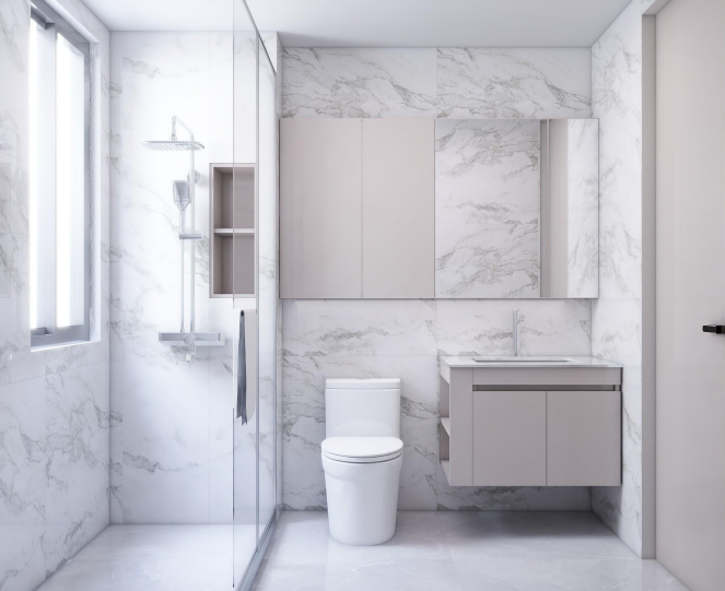 Modern bathroom with glass shower and fitted vanity at Modern City Apartments Kilimani