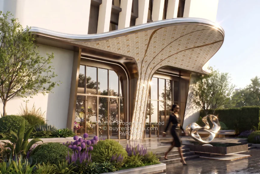 Santorini Residence Westlands main entrance with curved canopy and landscaped gardens