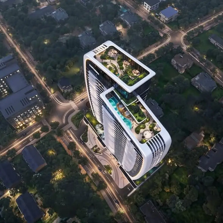 Aerial view of Santorini Residence Westlands with rooftop gardens and swimming pool