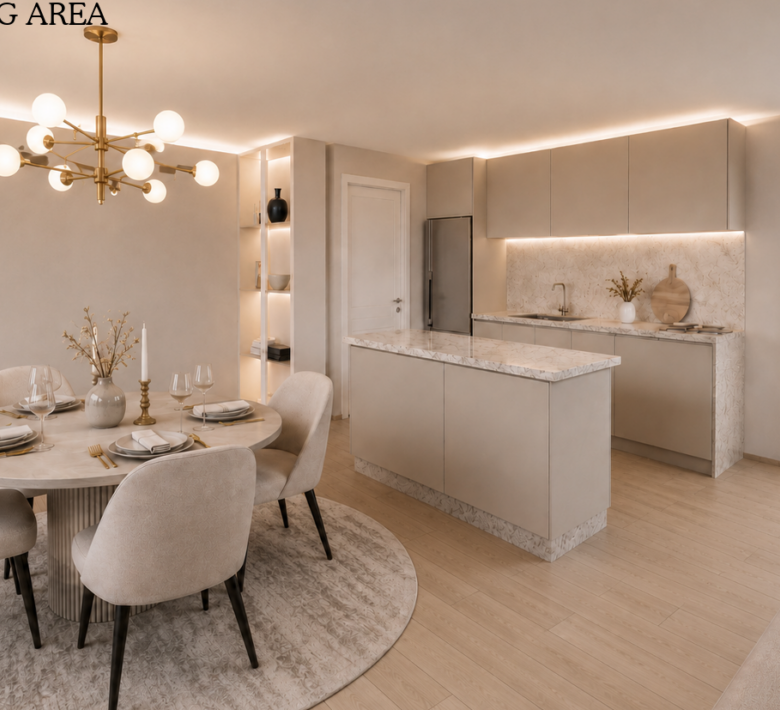 Avero Residence Westlands open-plan kitchen and dining area with island counter