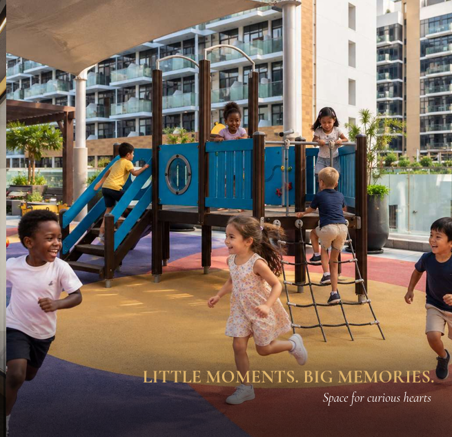 AERA Westlands children's play area featuring a colourful outdoor playground with slides, climbing structures, and a safe recreational space for children in a modern residential development.