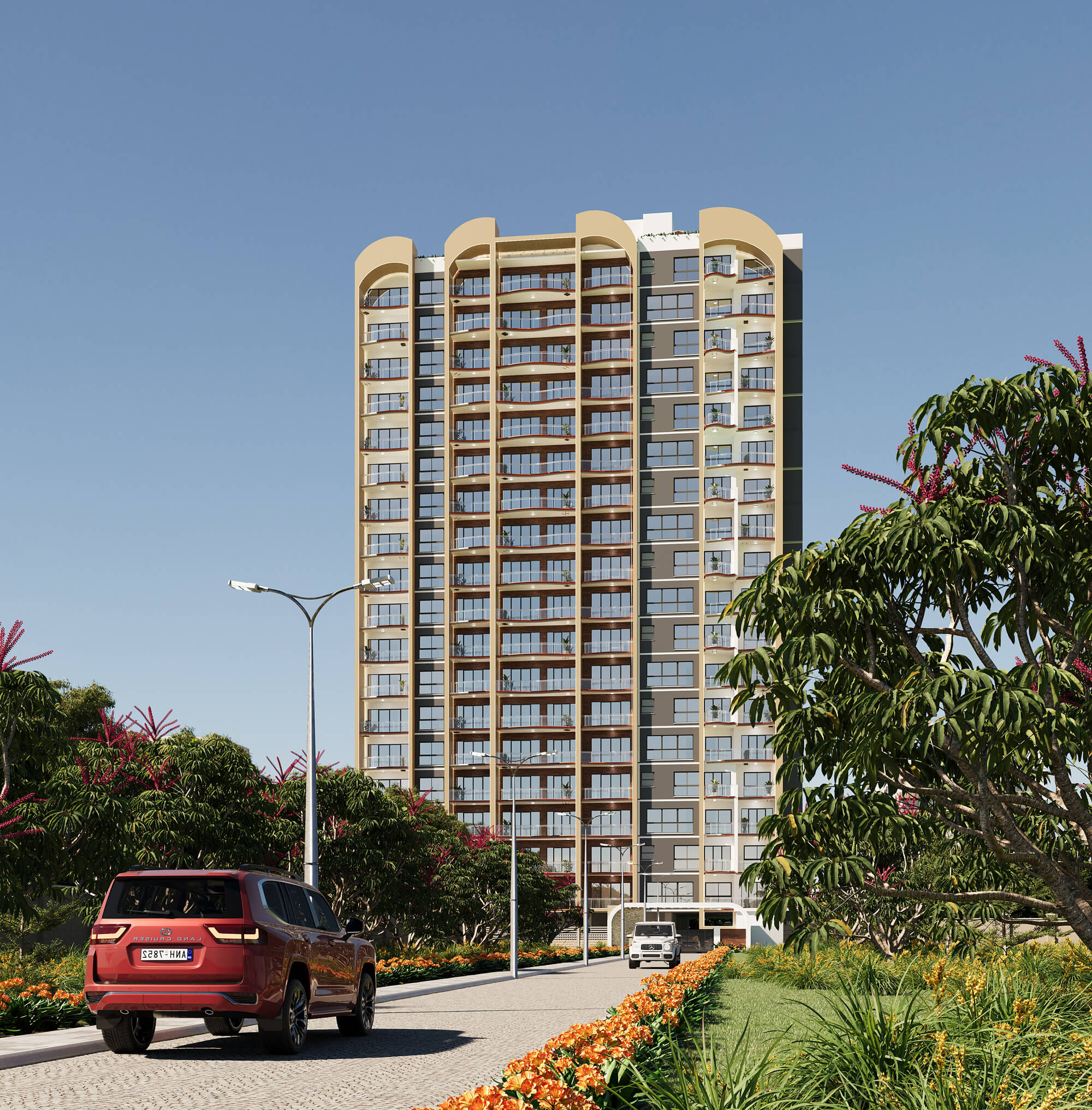 Hayaat-height-kindaruma-rd-exterior-view Hayat Heights apartments in Kilimani Nairobi featuring modern high-rise architecture, spacious balconies and landscaped surroundings.