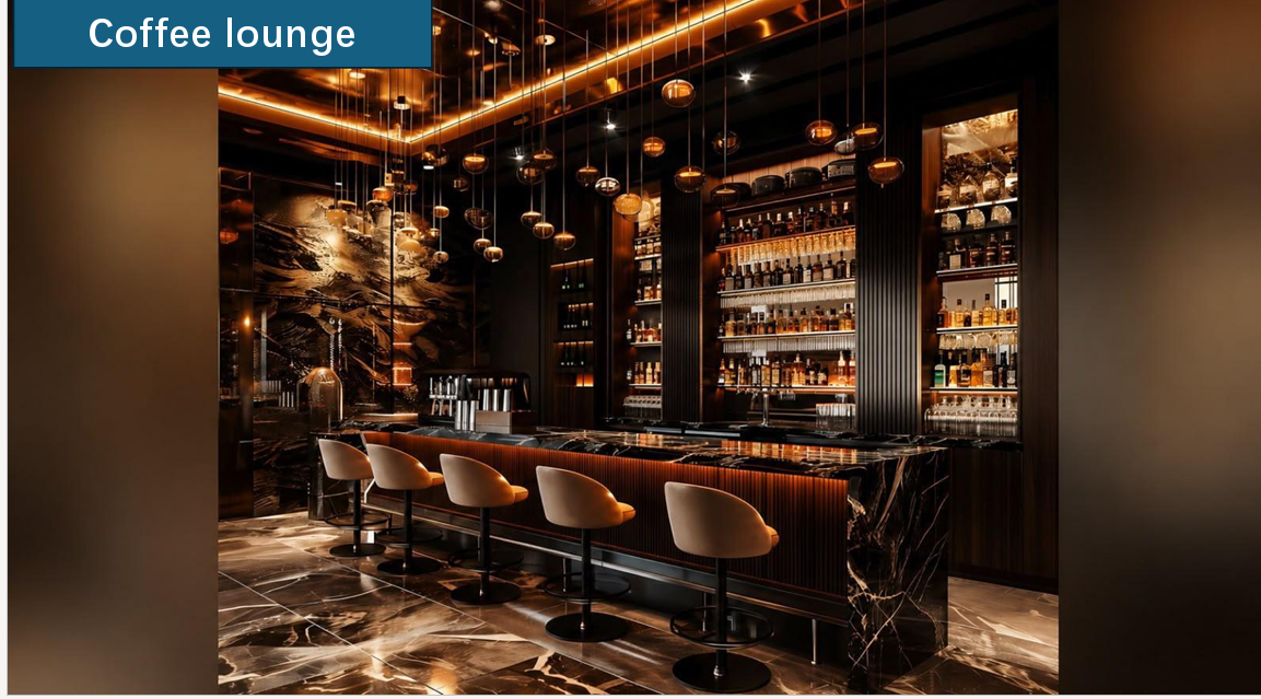 Longines Bay coffee lounge with luxury counter seating, decorative pendant lighting and contemporary interior finishes.