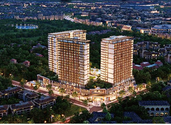 Longines Bay exterior architectural rendering showing modern residential towers, commercial podium and surrounding greenery in Nairobi.