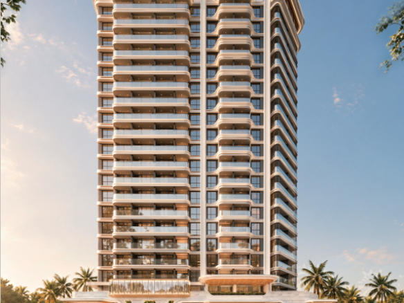 ull exterior rendering of Mara Forest Residences apartments in Westlands showing a modern high-rise building with curved balconies and landscaped surroundings.