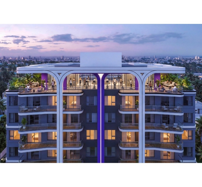 Sonder Space Residence Kileleshwa Nairobi rooftop terrace with modern fitness centre, outdoor seating and city views.