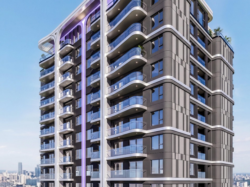 Sonder Space Residence modern apartment exterior in Kileleshwa featuring curved glass balconies and contemporary architectural design.