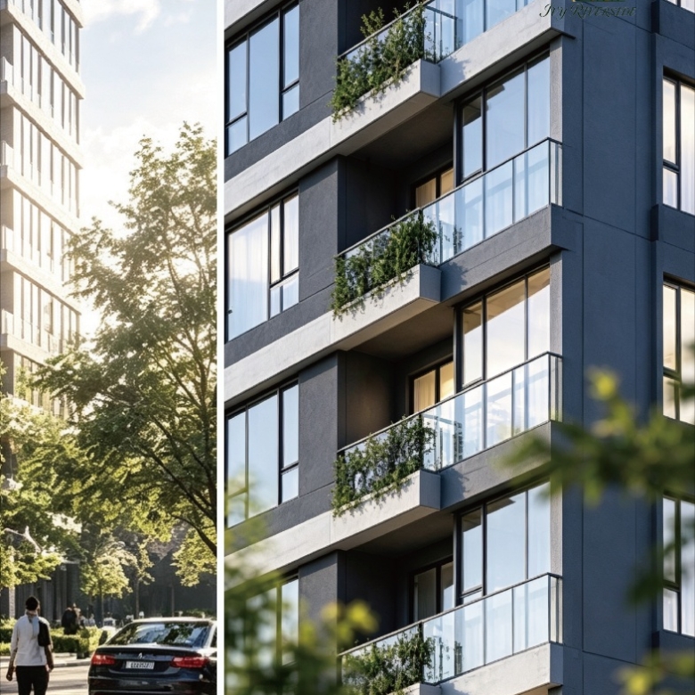 Ivy Riverside Residency apartment balconies exterior render