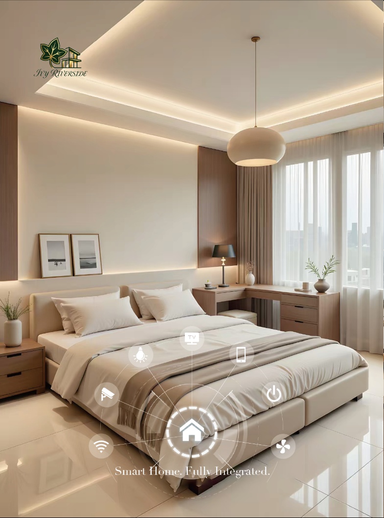 Ivy Riverside Residency modern bedroom interior render