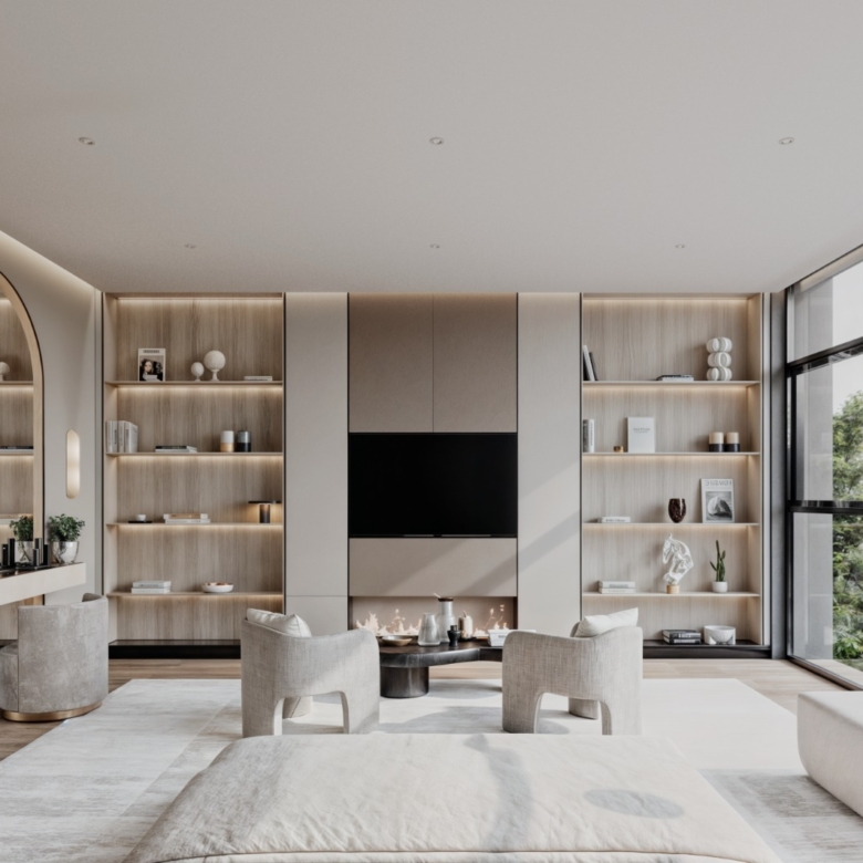 Leroux Villas luxury bedroom with elegant furnishings and floor-to-ceiling windows