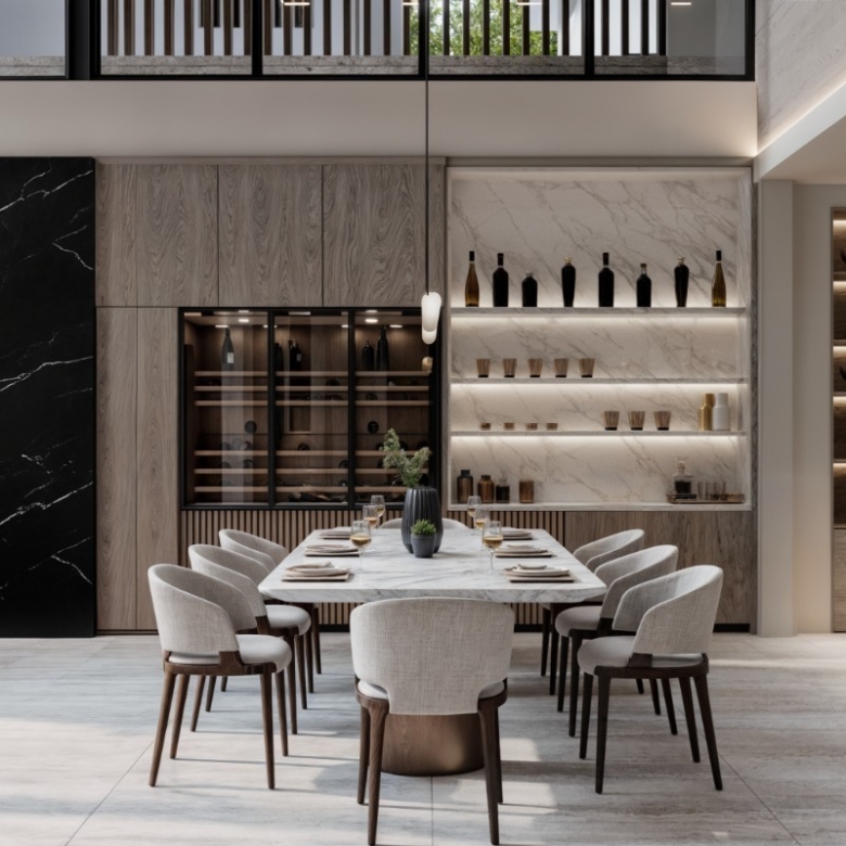 Leroux Villas luxury dining area with modern furniture and elegant finishes