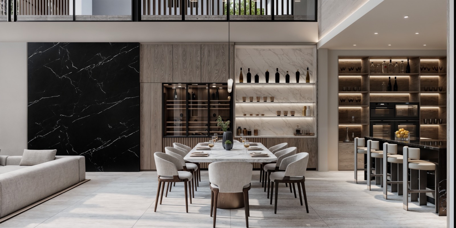 Leroux Villas luxury dining area with modern furniture and elegant finishes